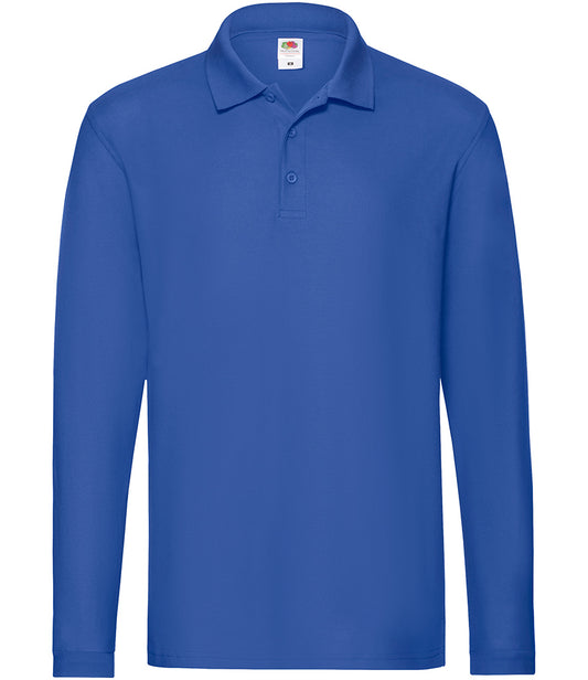 Fruit of the Loom Premium Long Sleeve Cotton Piqué Polo Shirt | Royal Blue