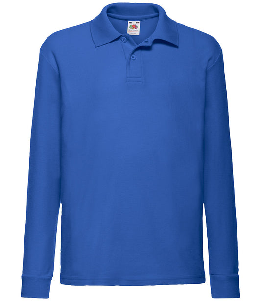 Fruit of the Loom Kids Long Sleeve Poly/Cotton Piqué Polo Shirt | Royal Blue