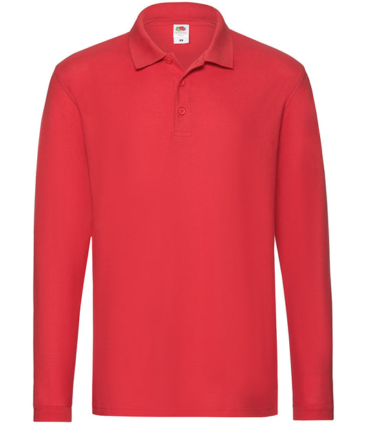 Fruit of the Loom Premium Long Sleeve Cotton Piqué Polo Shirt | Red