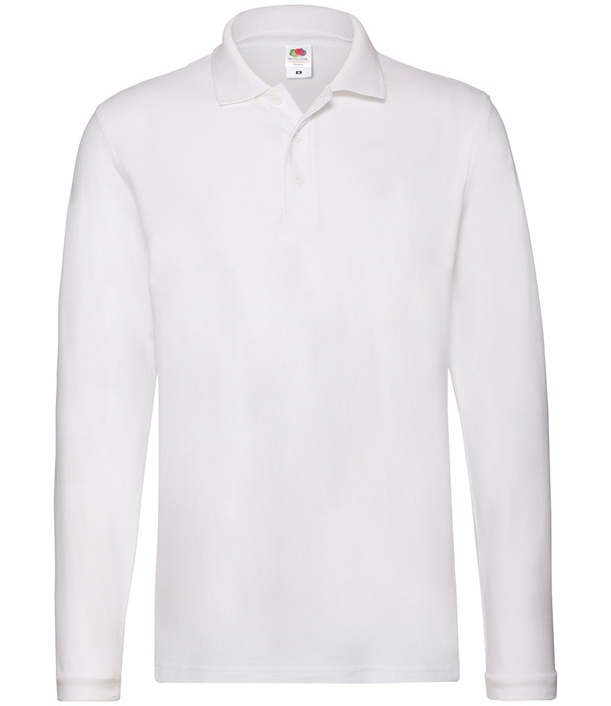 Fruit of the Loom Premium Long Sleeve Cotton Piqué Polo Shirt | White