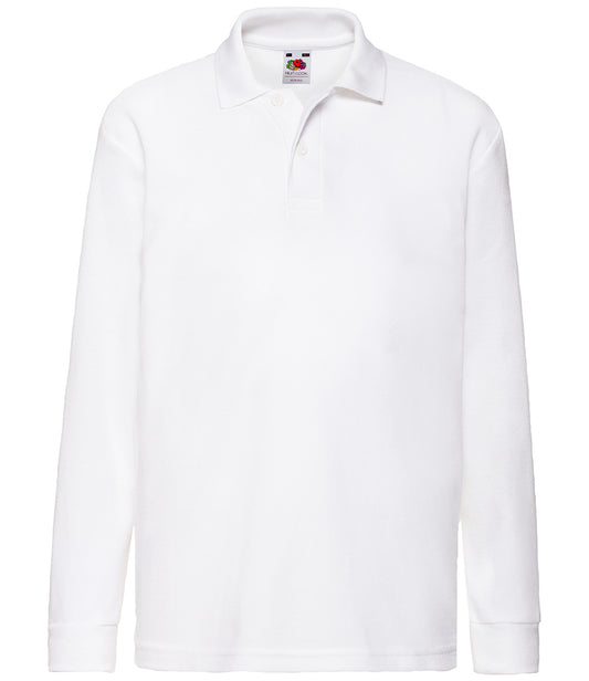 Fruit of the Loom Kids Long Sleeve Poly/Cotton Piqué Polo Shirt | White